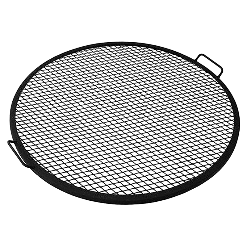 Black food-grade powder coated round BBQ Grilling Grate with handles.