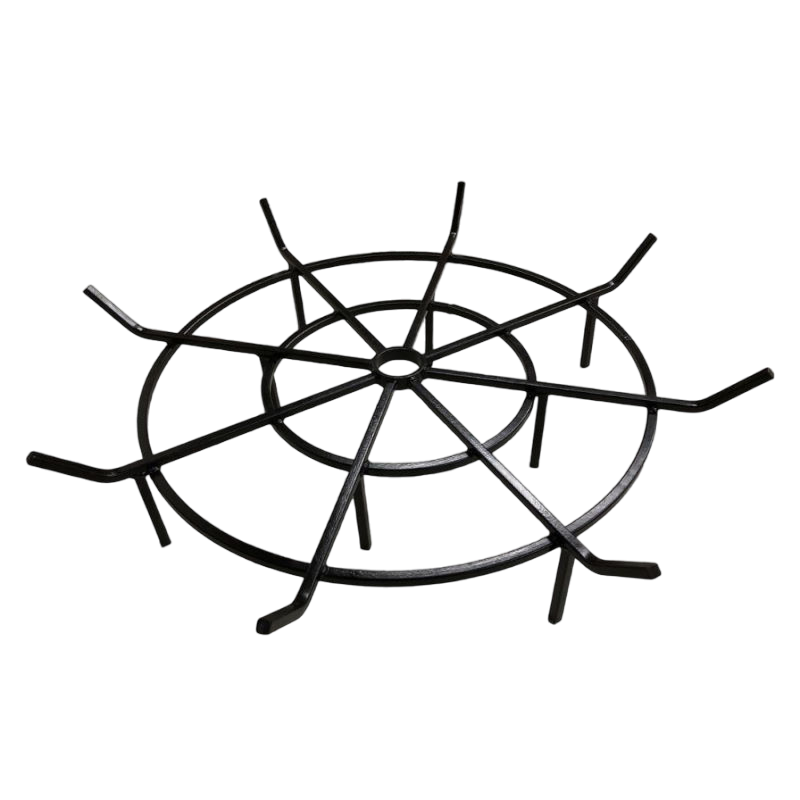 round grate with long angled spokes and double circle base and five inch height