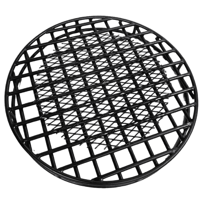top-down view showing 16 inch mesh welded on top of gridded steel grate