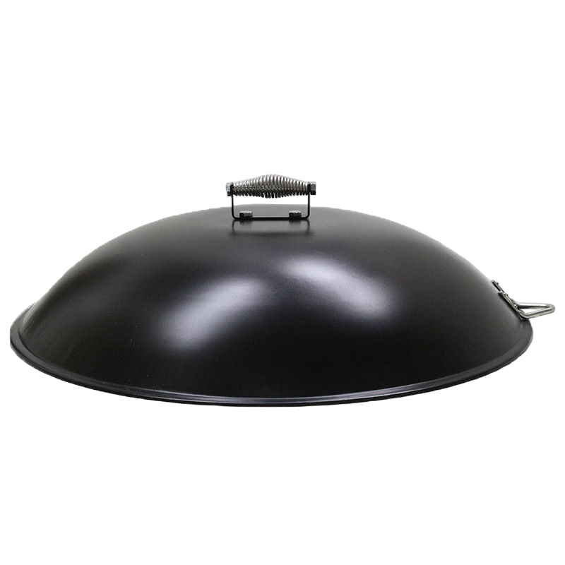 Steel domed fire pit cover with cool-touch stainless-steel handle and hanging loop