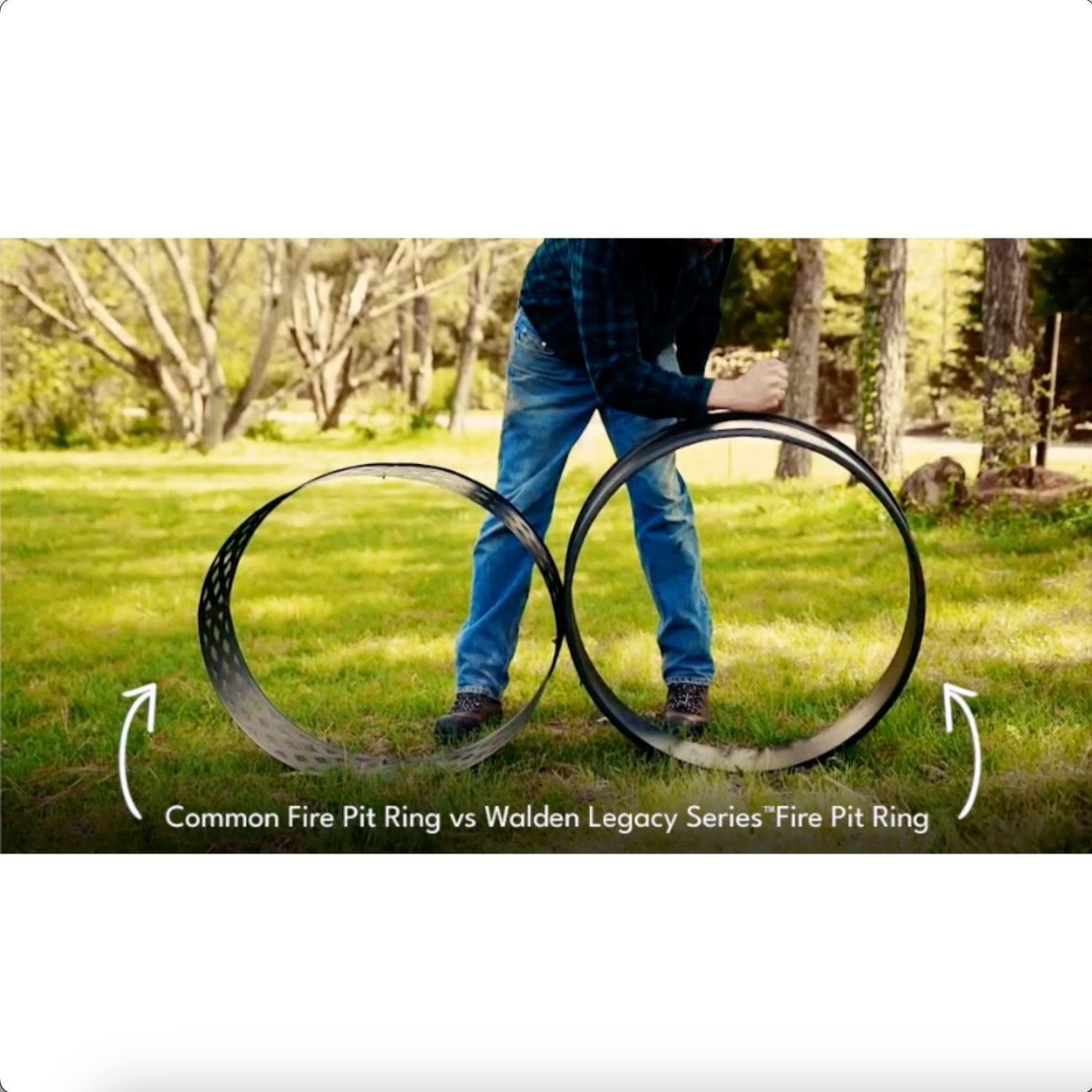 Video comparing a common flimsy fire pit to the sturdy steel legacy fire pit ring