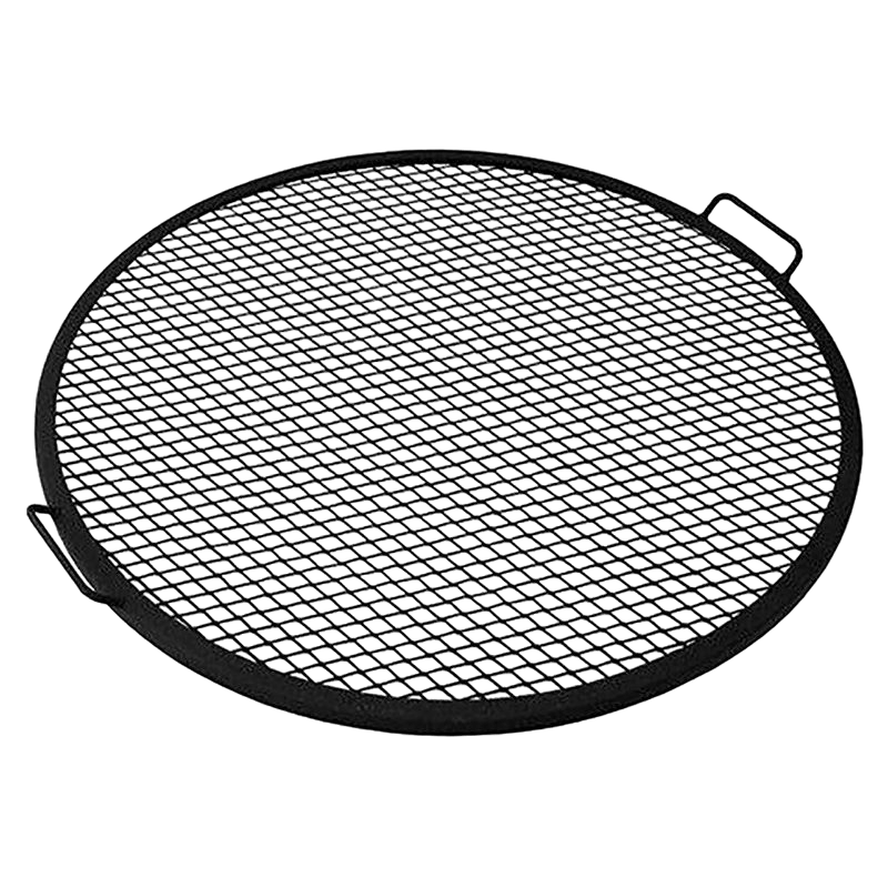 Black food-grade powder coated round BBQ Grilling Grate with handles.