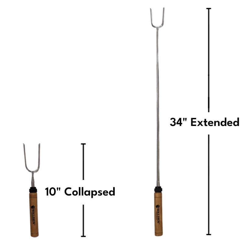 Collapsed, the roasting stick measures 10 inches in length. Fully Extended the roasting stick measures 34 inches.