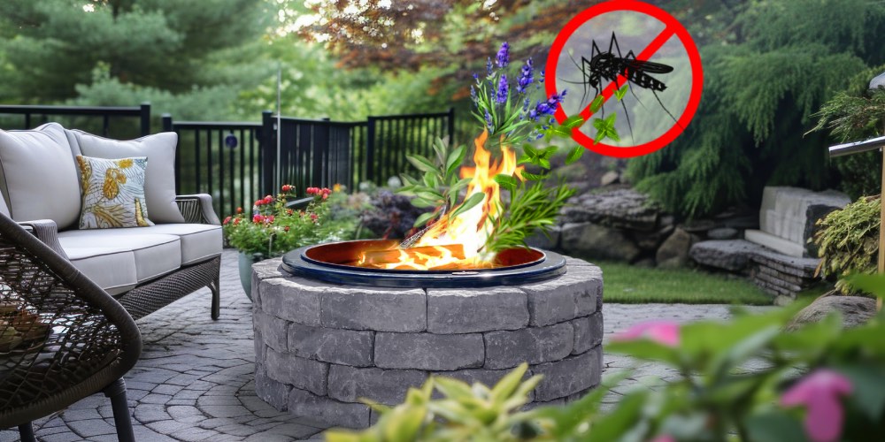 A Legacy Fire Pit glowing with warm flames at dusk, surrounded by comfortable outdoor seating