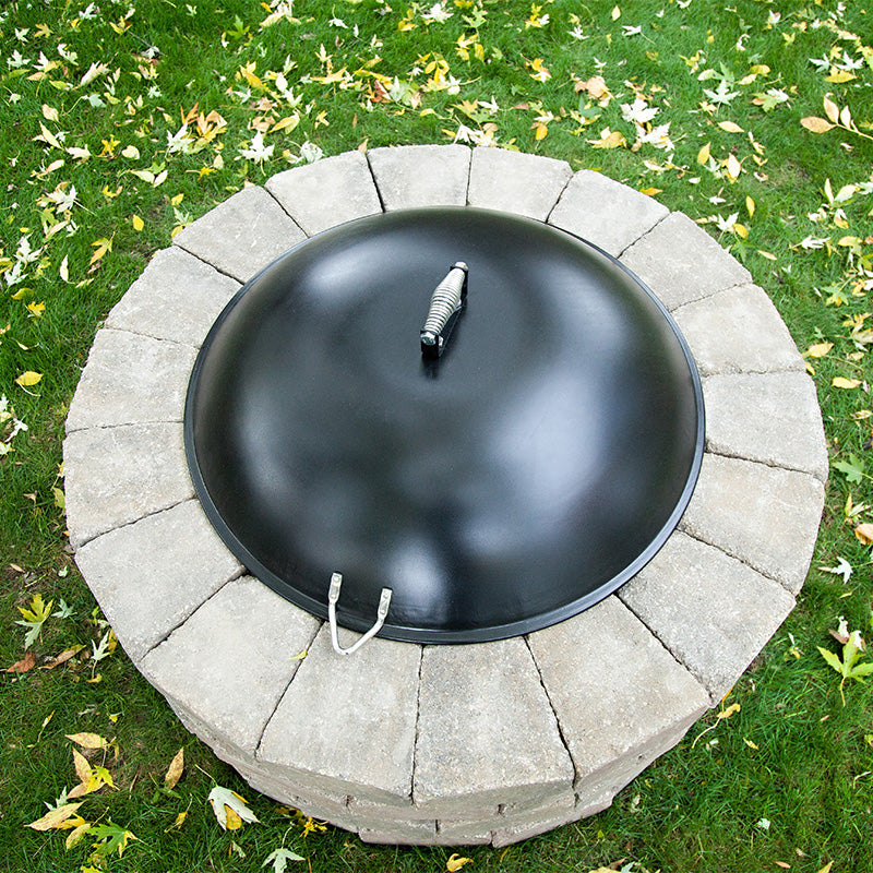uv and high temperature protected snuffer lid protects fire pit from debris and weather