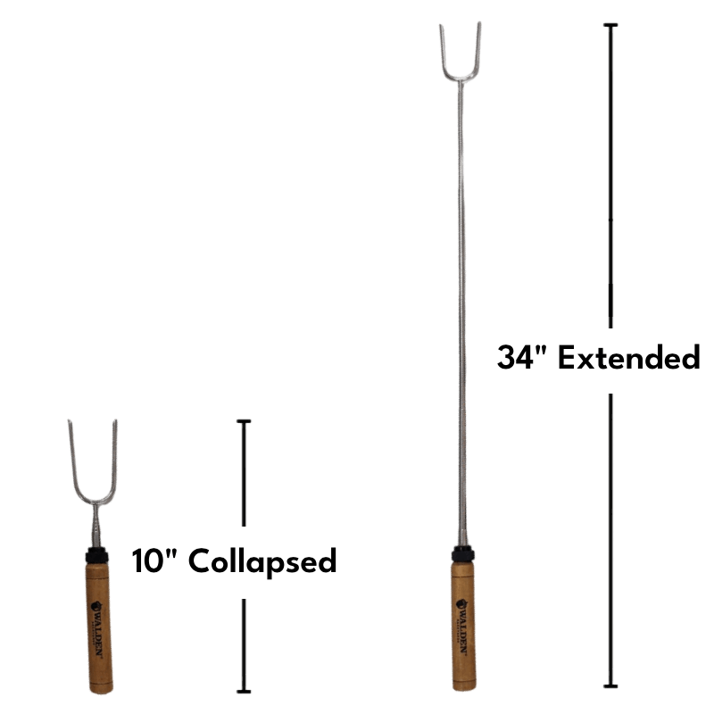 Collapsed, the roasting stick measures 10 inches in length. Fully Extended the roasting stick measures 34 inches.