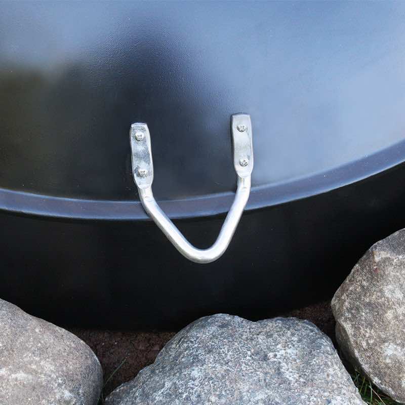 stinless steel hanging loop on the side of the domed snuffer lid for easy storage when your fire pit is in use