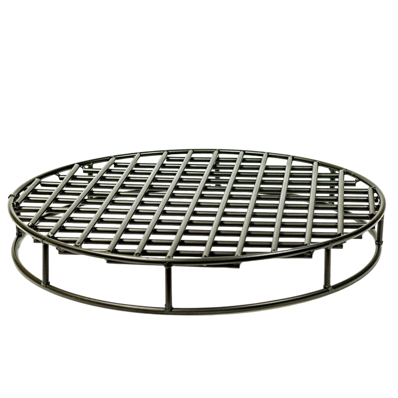 Flat circular Steel Fire Pit Grate perpendicular round rods and 4 inch lift.