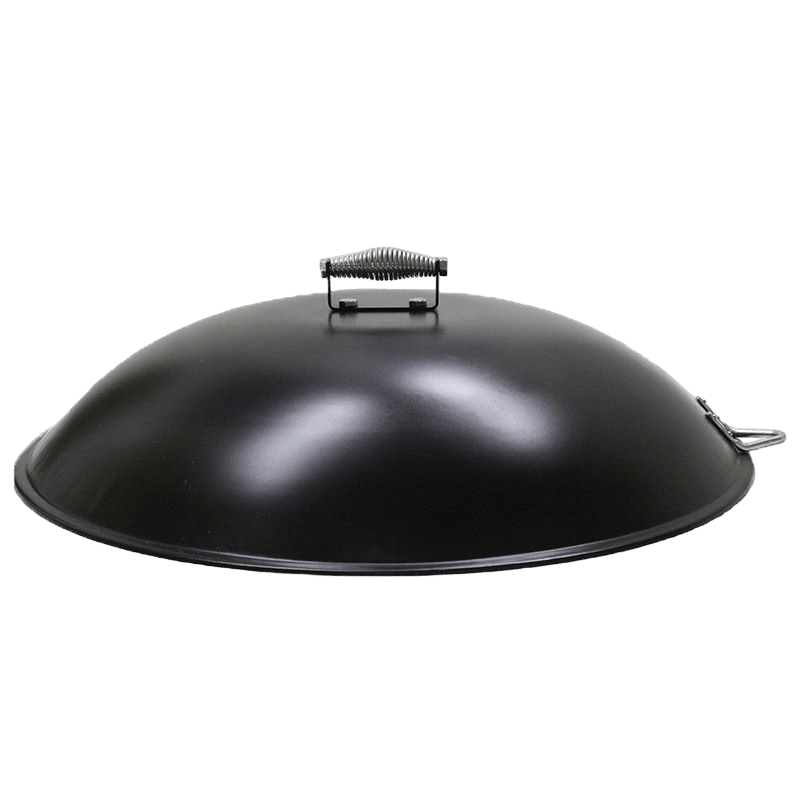 Steel domed fire pit cover with cool-touch stainless-steel handle and hanging loop