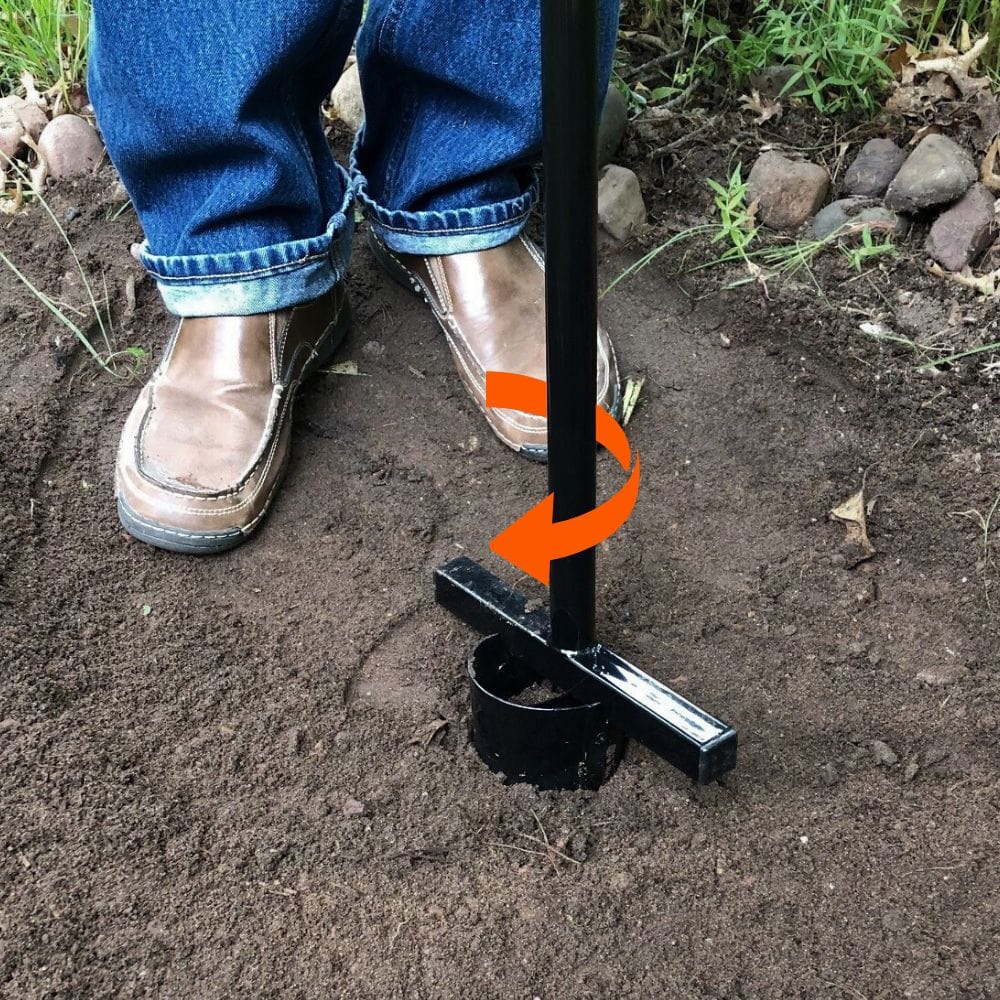 with spades in the dirt rotate the tool 90 degrees to create hole